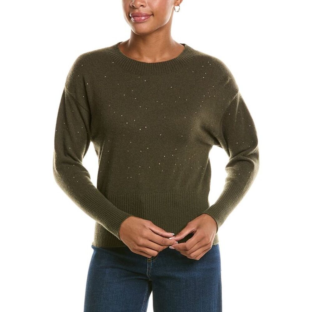 Brodie Cashmere Womens Foiled Star Cashmere Sweater, Green